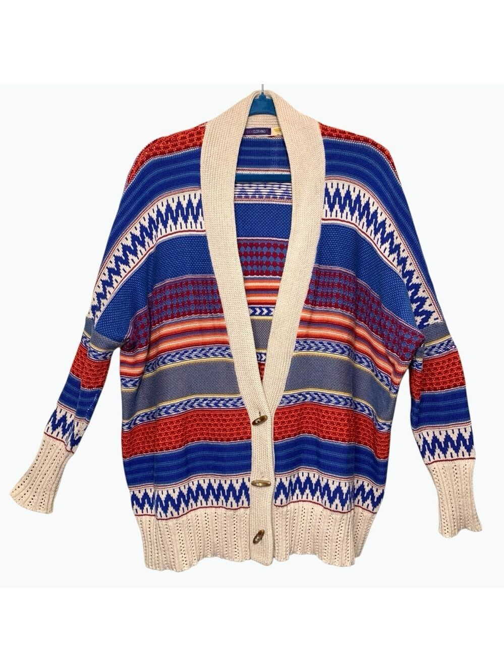 Dex Knit Cardigan Southwestern Sz XS (Real XL) Oversized Slouchy Toggle Button